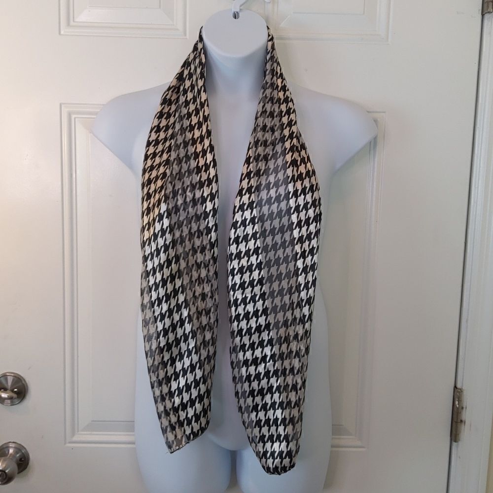 (3/$22) Black and white houndstooth print polyester scarf
